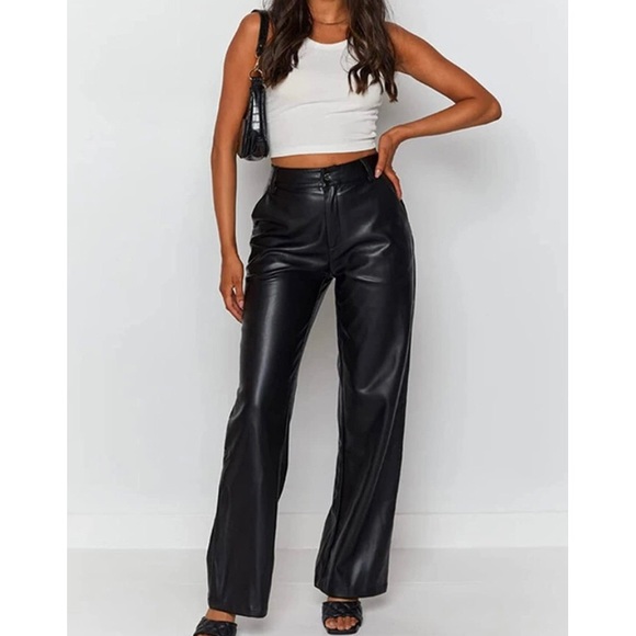 High Waist Wide Leg Leather Pants - Picture 9 of 11